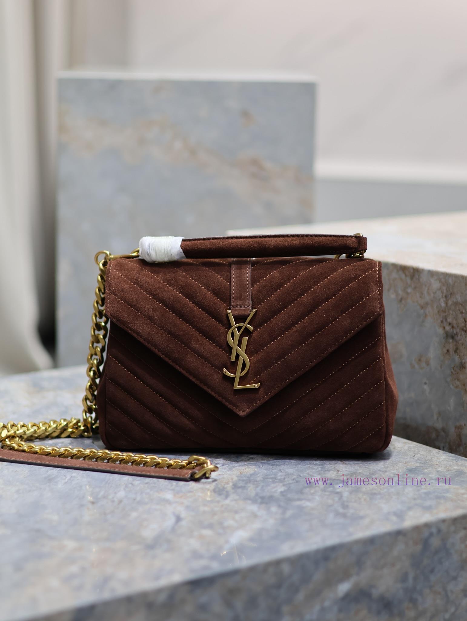 Yves Saint Laurent Bags Monogram college Brown frosted leather_Wannian postman bag, hot and explosive 24cm, street ojh7ys9m