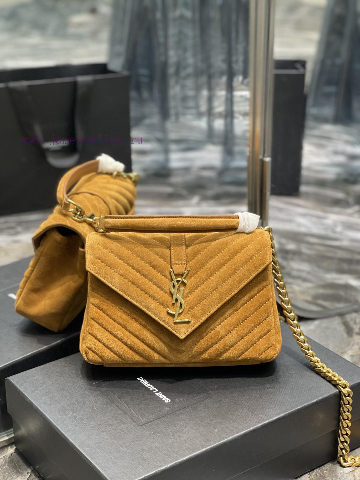 Yves Saint Laurent Bags 𝑴𝒐𝒏𝒐𝒈𝒓𝒂𝒎 𝒄𝒐𝒍𝒍𝒆𝒈𝒆 Earth yellow frosted leather_Wannian postman bag, hot and explosive 24cm, fv76f6o8