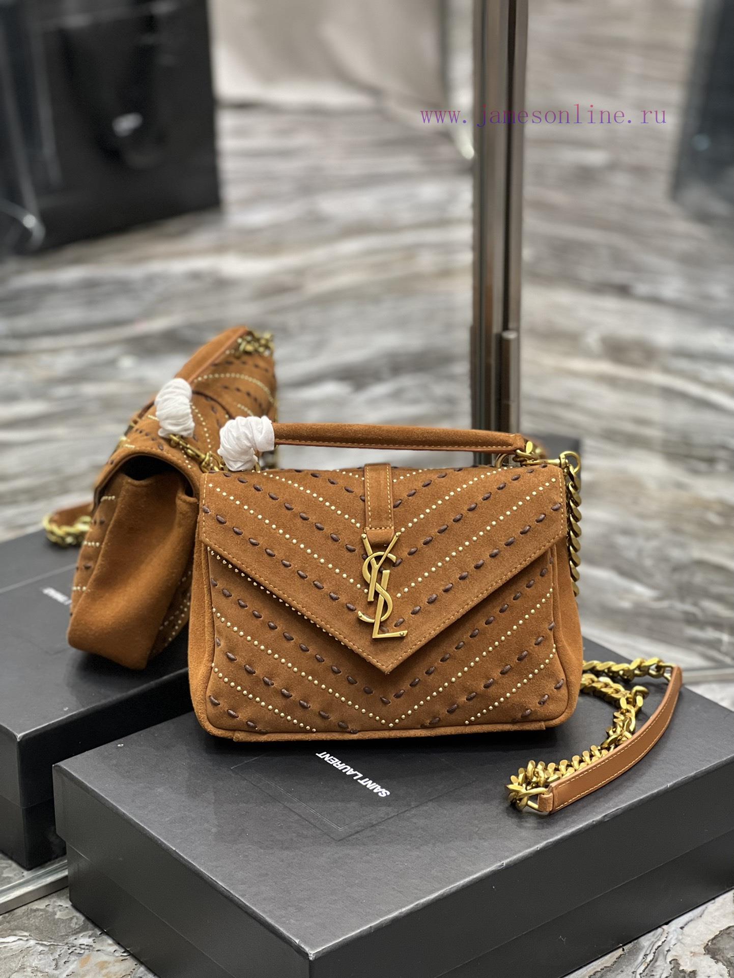 Yves Saint Laurent Bags 𝑴𝒐𝒏𝒐𝒈𝒓𝒂𝒎 𝒄𝒐𝒍𝒍𝒆𝒈𝒆 Caramel rivet threading process frosted style_Wannian postman bag, hot and 7tfix708 - Image 2