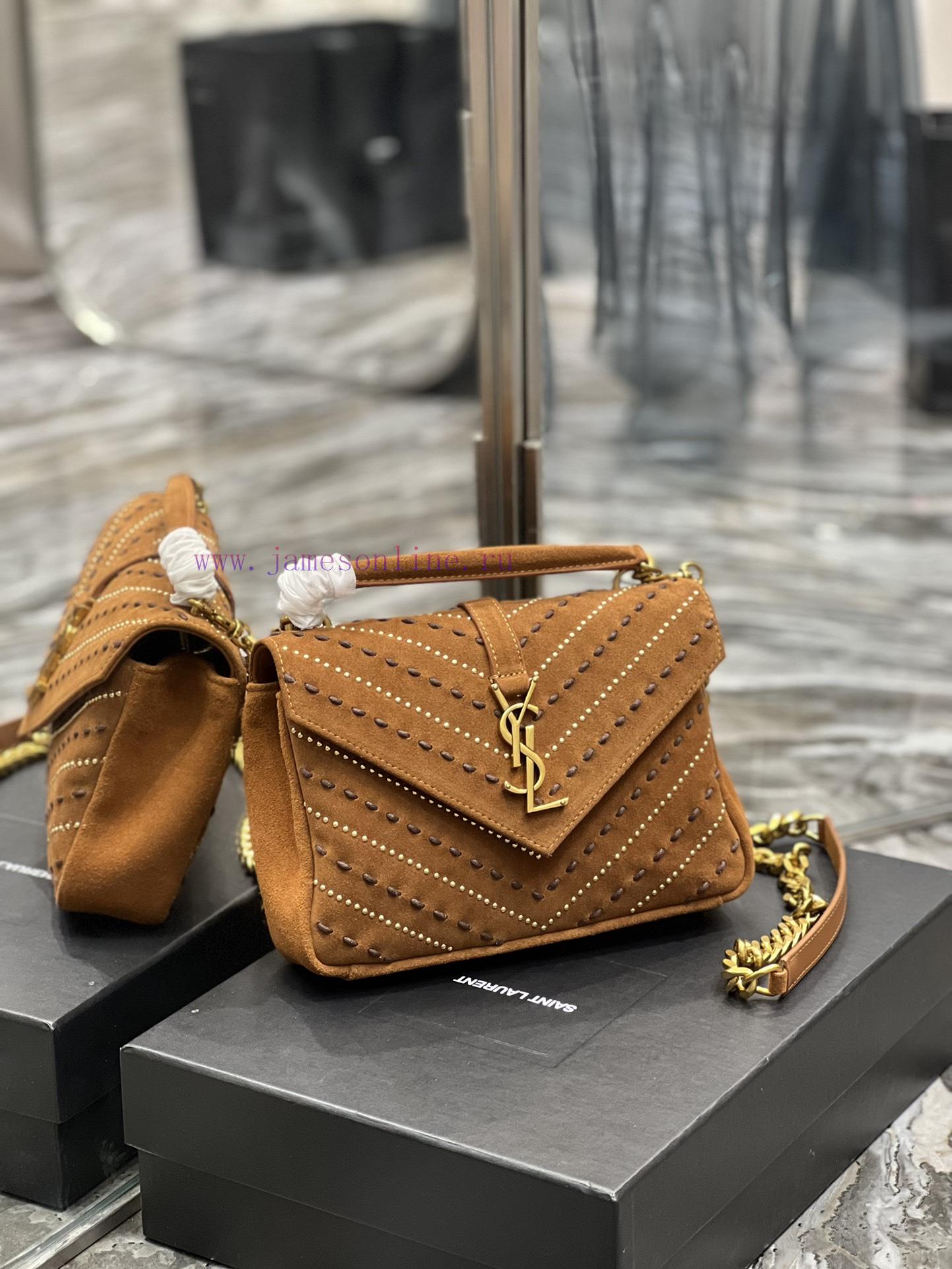 Yves Saint Laurent Bags 𝑴𝒐𝒏𝒐𝒈𝒓𝒂𝒎 𝒄𝒐𝒍𝒍𝒆𝒈𝒆 Caramel rivet threading process frosted style_Wannian postman bag, hot and 7tfix708 - Image 3
