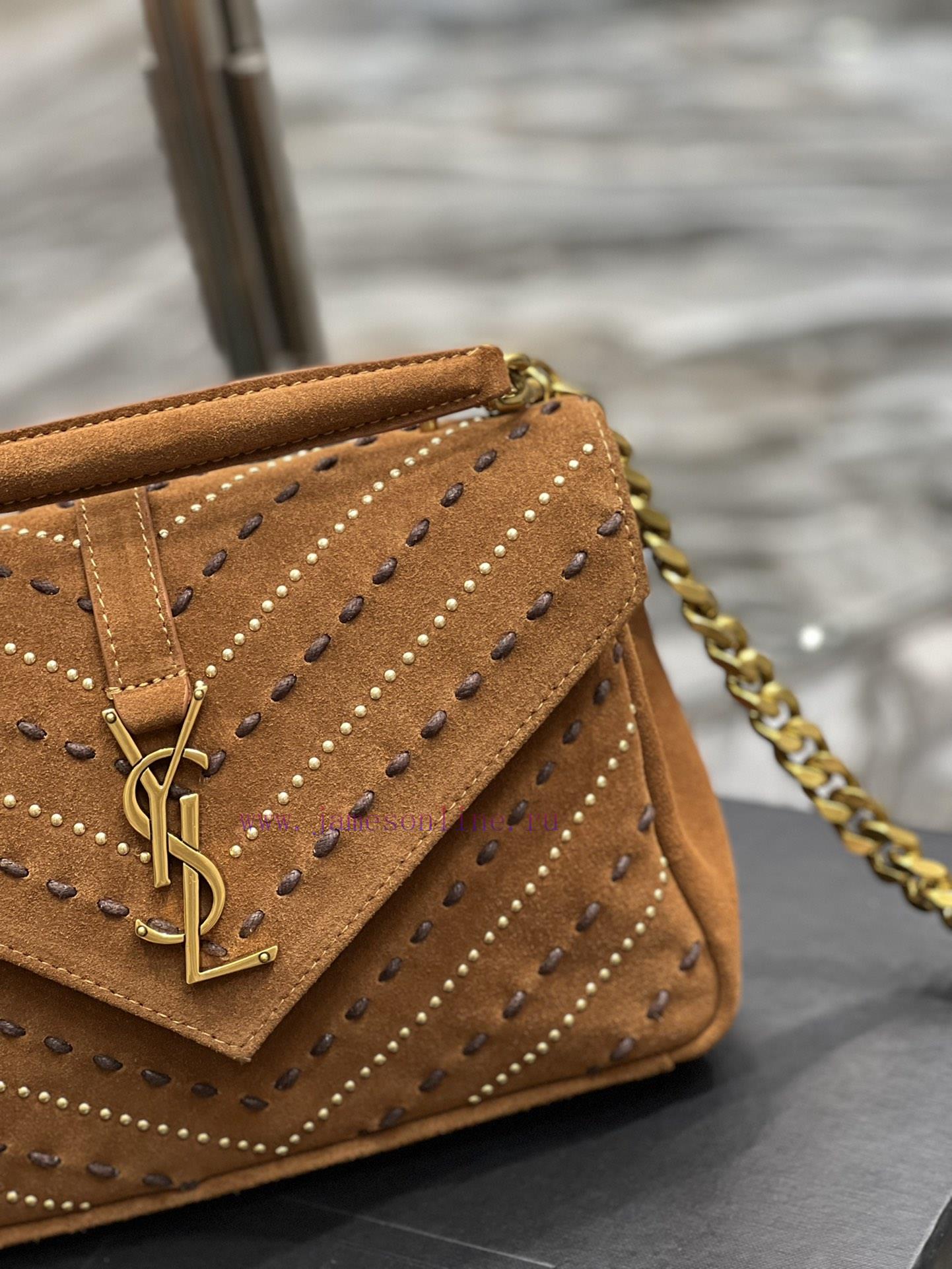 Yves Saint Laurent Bags 𝑴𝒐𝒏𝒐𝒈𝒓𝒂𝒎 𝒄𝒐𝒍𝒍𝒆𝒈𝒆 Caramel rivet threading process frosted style_Wannian postman bag, hot and 7tfix708 - Image 4