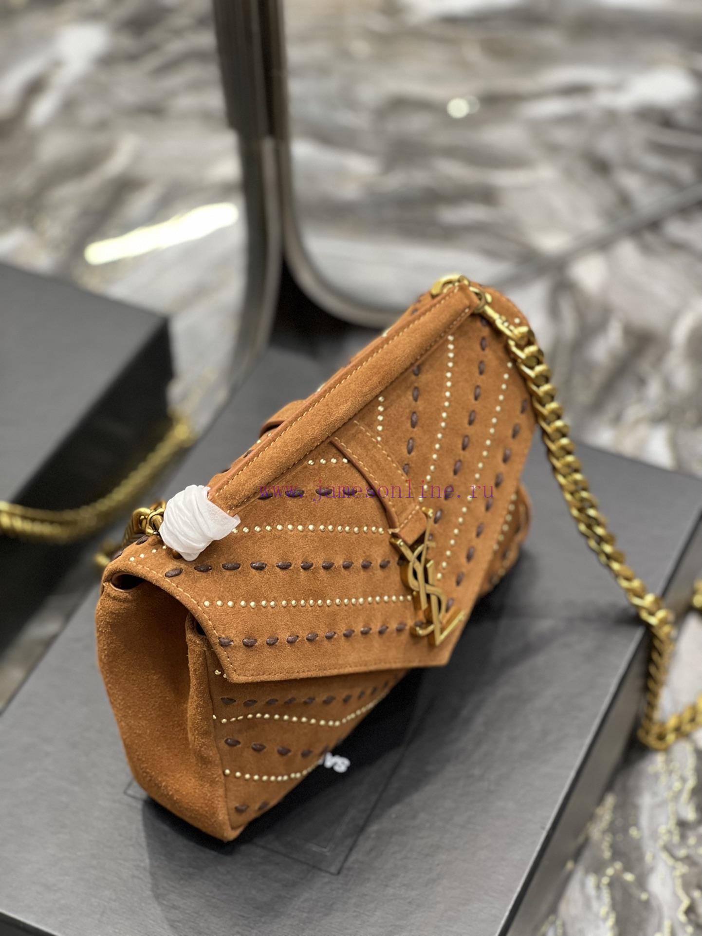 Yves Saint Laurent Bags 𝑴𝒐𝒏𝒐𝒈𝒓𝒂𝒎 𝒄𝒐𝒍𝒍𝒆𝒈𝒆 Caramel rivet threading process frosted style_Wannian postman bag, hot and 7tfix708 - Image 6