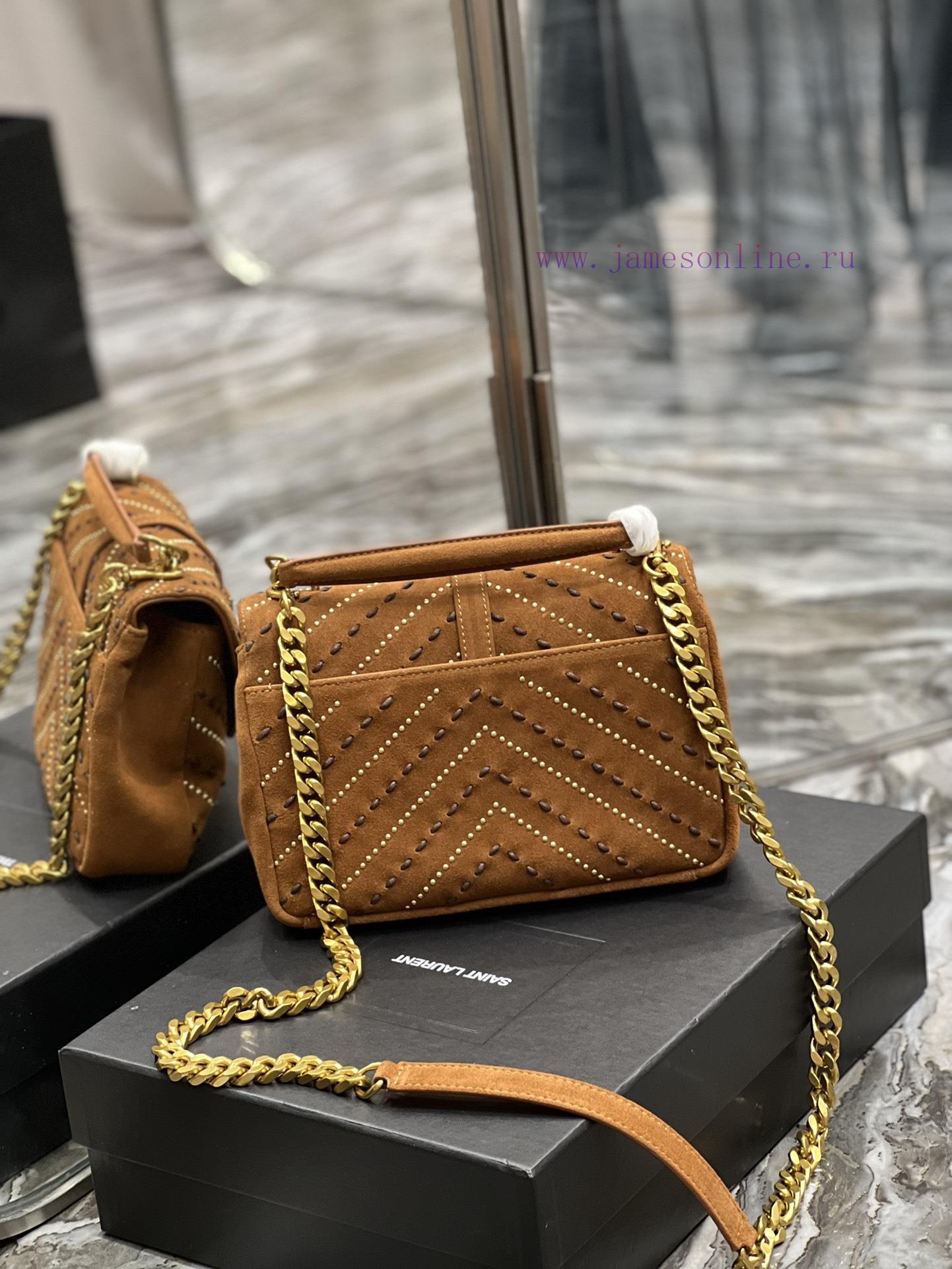Yves Saint Laurent Bags 𝑴𝒐𝒏𝒐𝒈𝒓𝒂𝒎 𝒄𝒐𝒍𝒍𝒆𝒈𝒆 Caramel rivet threading process frosted style_Wannian postman bag, hot and 7tfix708 - Image 7
