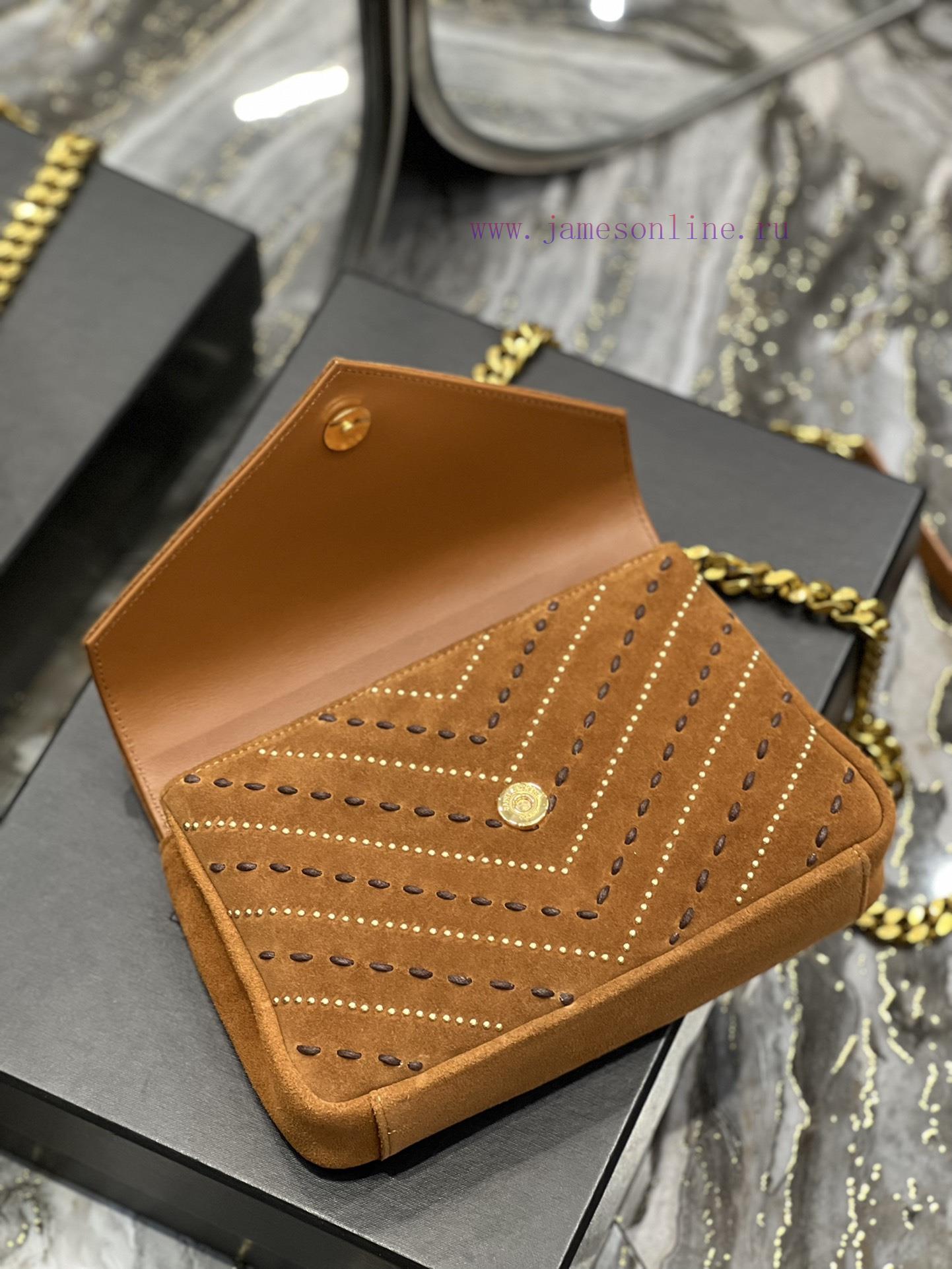 Yves Saint Laurent Bags 𝑴𝒐𝒏𝒐𝒈𝒓𝒂𝒎 𝒄𝒐𝒍𝒍𝒆𝒈𝒆 Caramel rivet threading process frosted style_Wannian postman bag, hot and 7tfix708 - Image 9