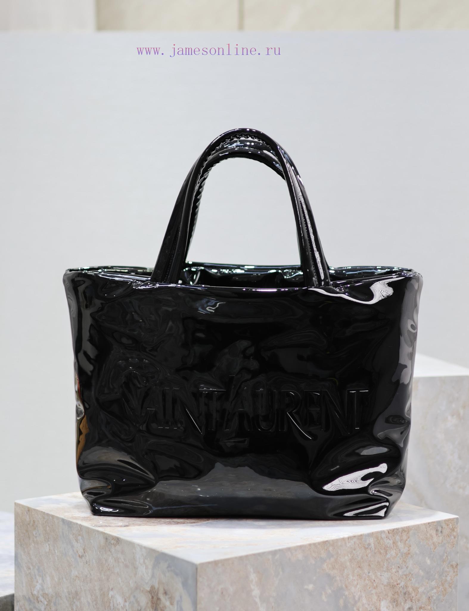Yves Saint Laurent Bags Black patent leather tote bag_Newly launched men's simple and fashionable shopping tote bag gai3wfjb