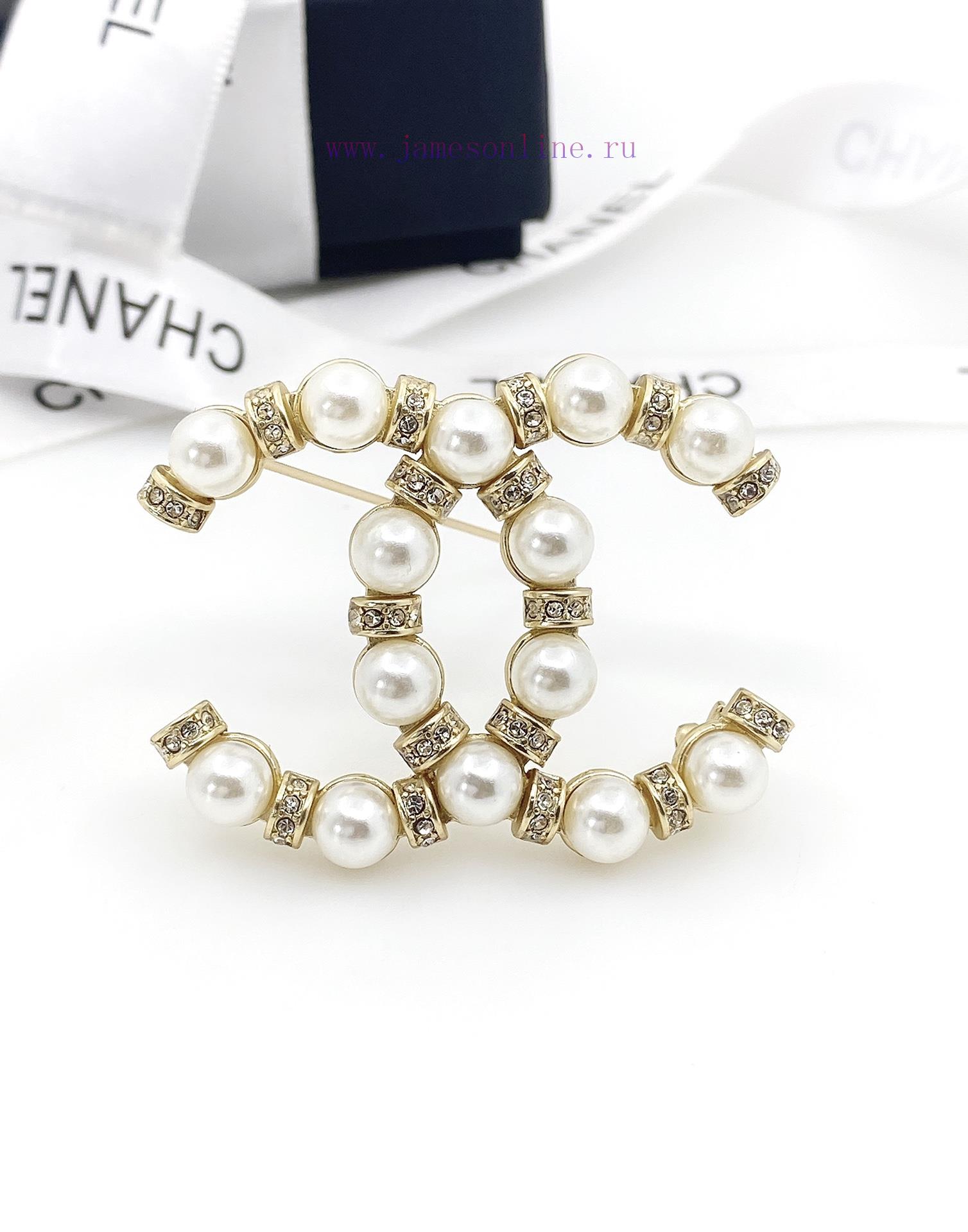 CHANEL Chanel Double C Brooch With Diamond And Bead High Quality Same Material Genuine Brass Io 59i9i959 - Image 4