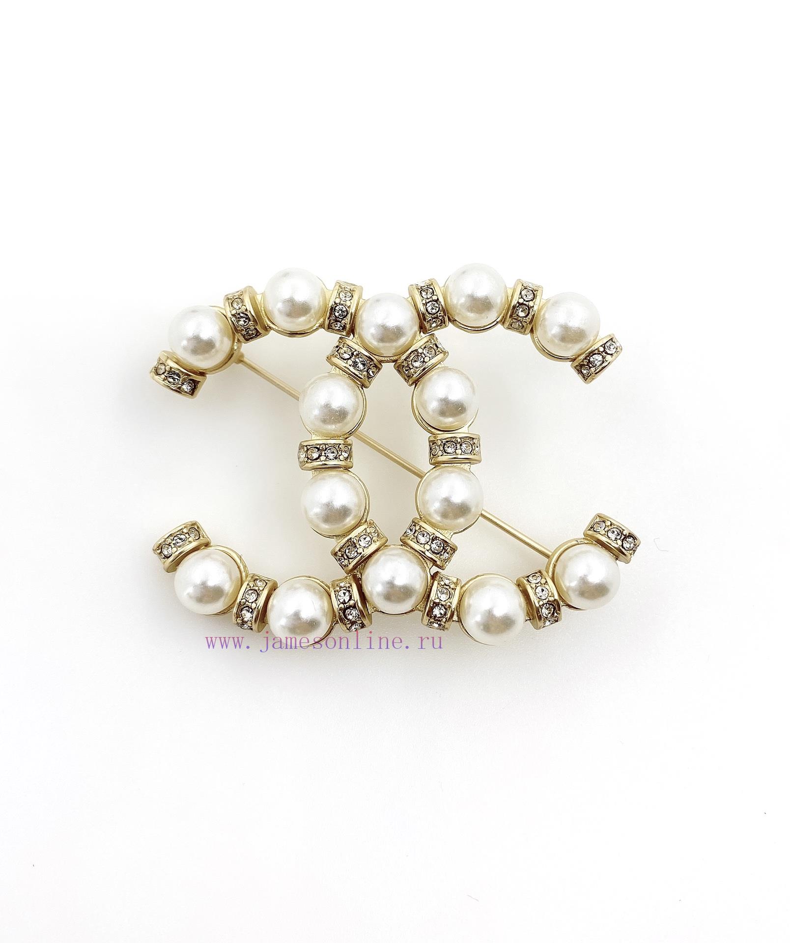 CHANEL Chanel Double C Brooch With Diamond And Bead High Quality Same Material Genuine Brass Io 59i9i959 - Image 7
