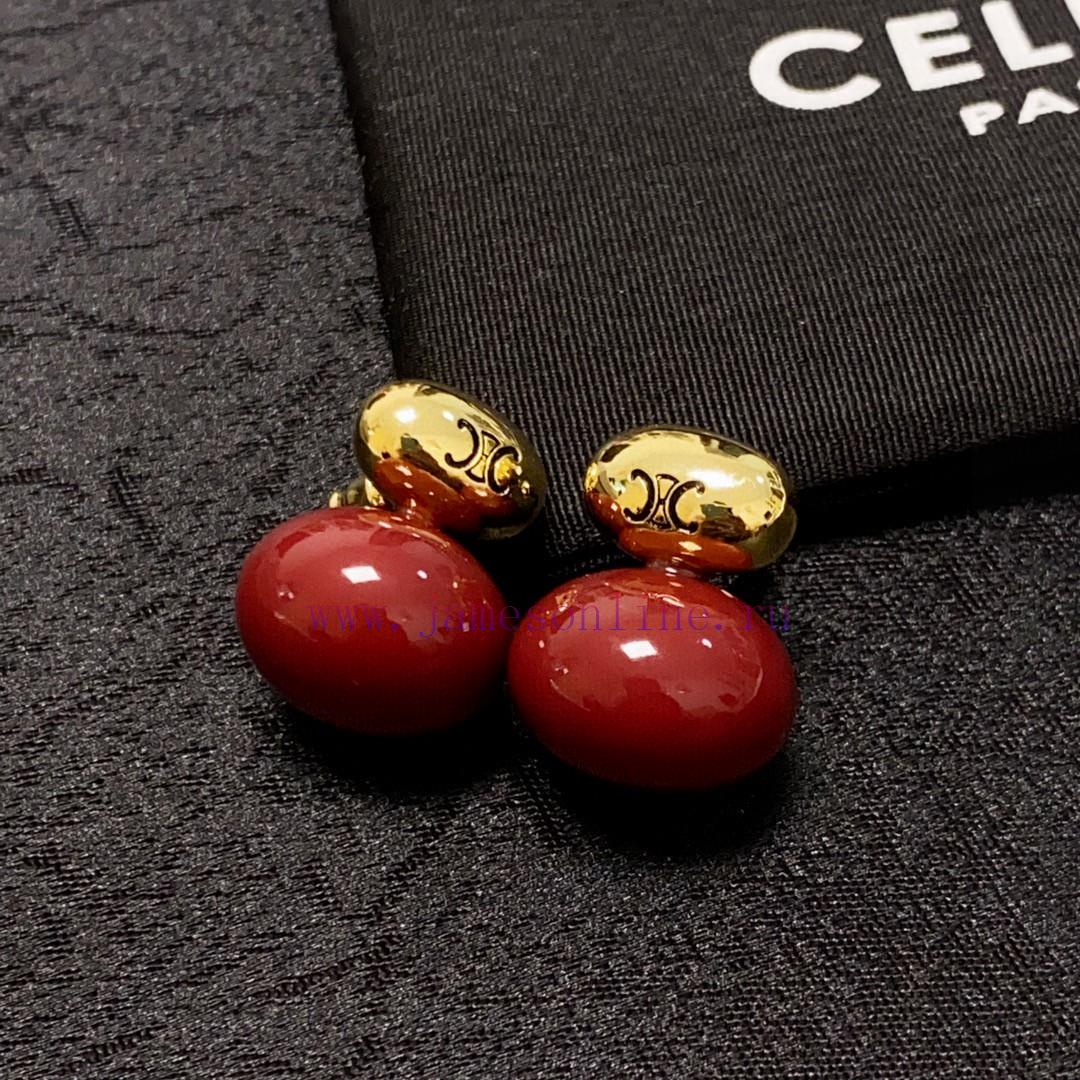 Celine's Arc De Triomphe Antique Gold New Year Red Oval Earrings Celine Has Become A Popular El s4vylaof - Image 6