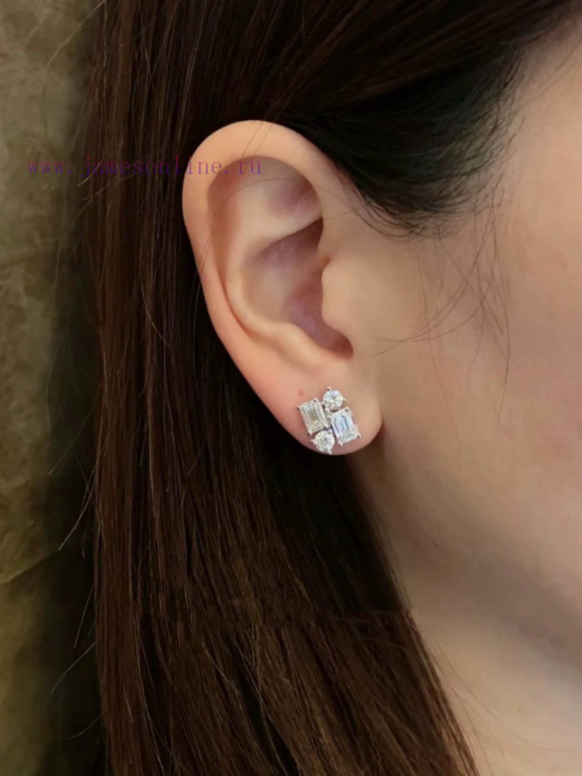 A3272 Light Luxury Geometric Square Diamond Elliptical Diamond Splicing Zircon Earrings S925 Pu ju5meiew - Image 4