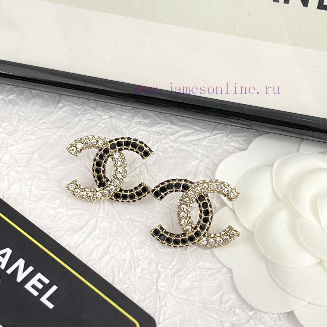 Code E2405Chanel Earrings Sell Well And Become NewCHAN 23 Black And White Rhinestone Double C L n90s8mef - Image 4
