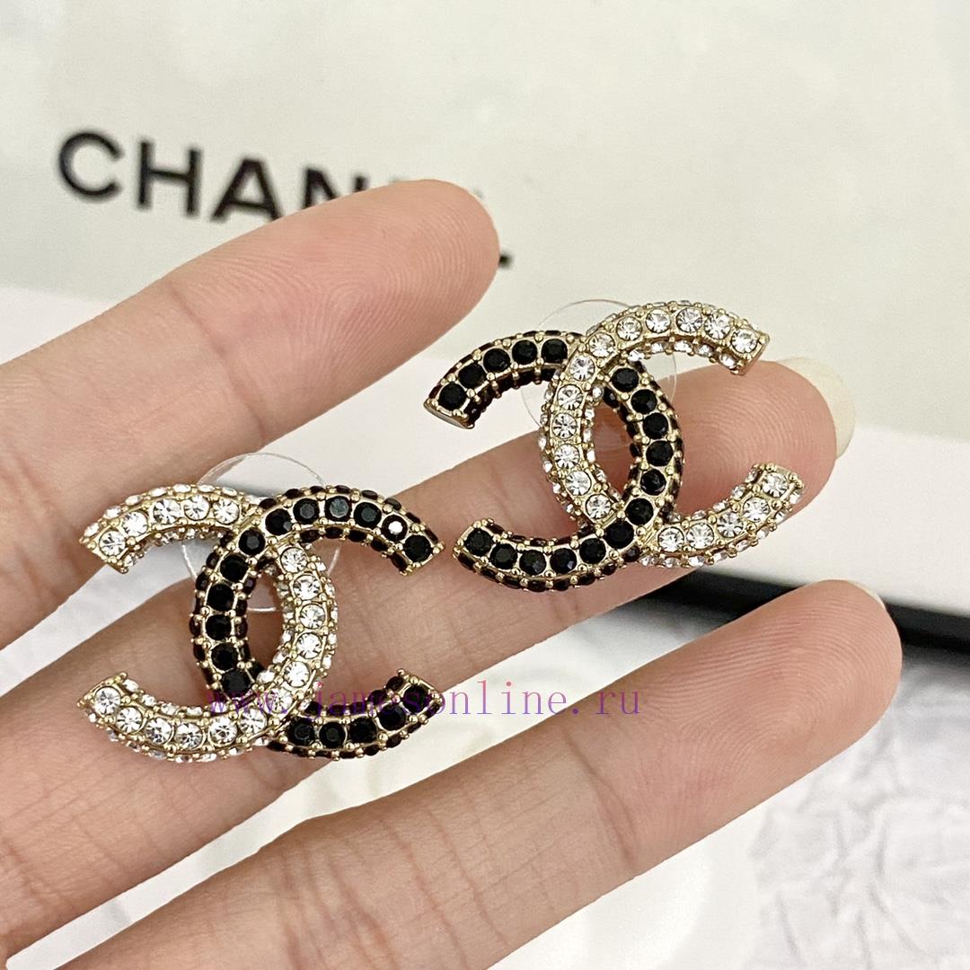 Code E2405Chanel Earrings Sell Well And Become NewCHAN 23 Black And White Rhinestone Double C L n90s8mef - Image 5