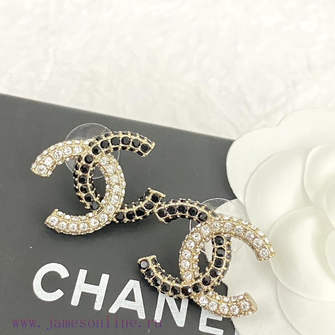 Code E2405Chanel Earrings Sell Well And Become NewCHAN 23 Black And White Rhinestone Double C L n90s8mef - Image 7