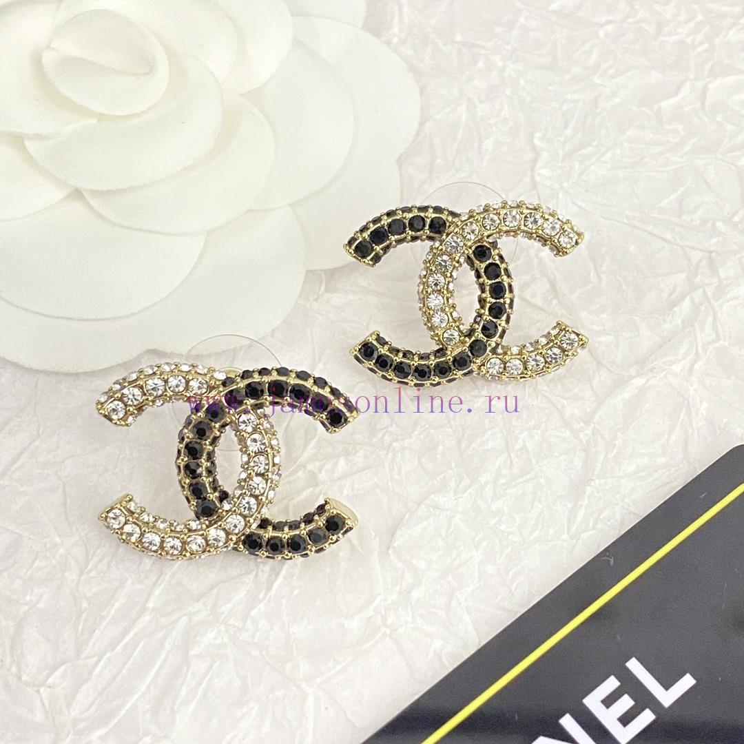 Code E2405Chanel Earrings Sell Well And Become NewCHAN 23 Black And White Rhinestone Double C L n90s8mef - Image 8
