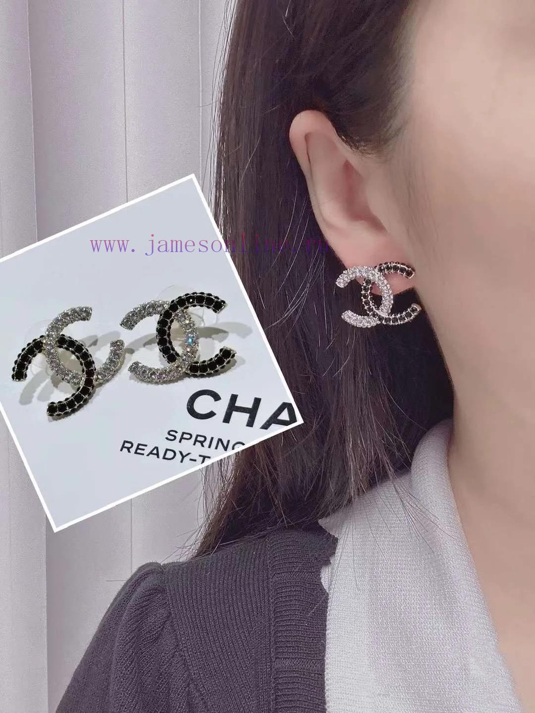Code E2405Chanel Earrings Sell Well And Become NewCHAN 23 Black And White Rhinestone Double C L n90s8mef - Image 10