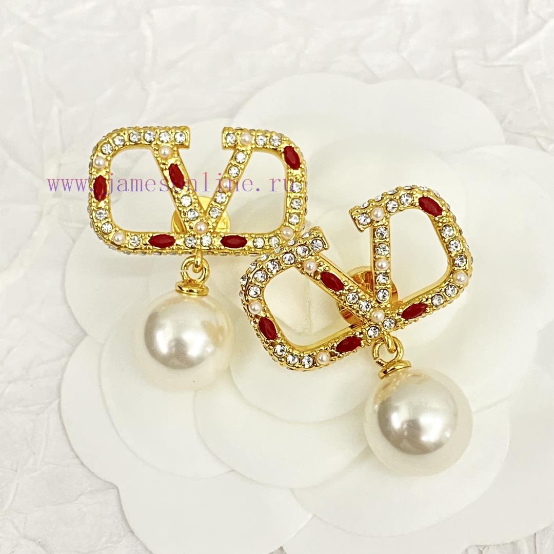 Today's New Code E2703Valentino Earrings Hot Selling Item Hits New Market🤒 VAENTINO Pearl V Log gaj1a6w0 - Image 3