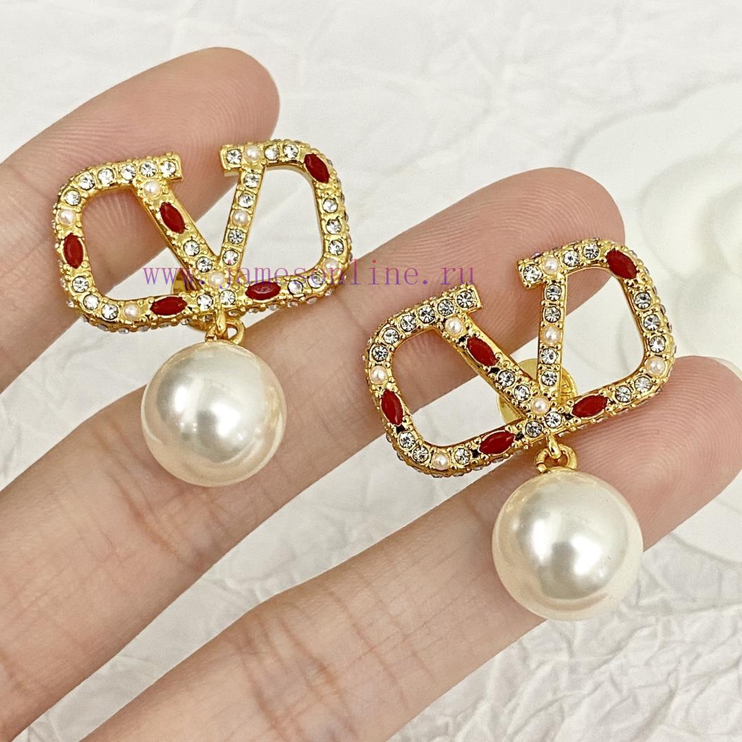 Today's New Code E2703Valentino Earrings Hot Selling Item Hits New Market🤒 VAENTINO Pearl V Log gaj1a6w0 - Image 4