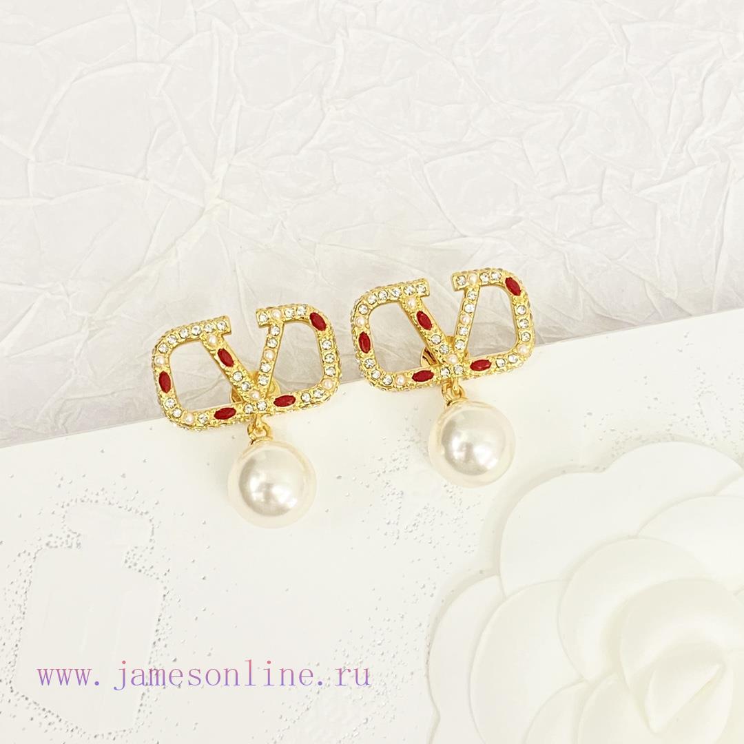 Today's New Code E2703Valentino Earrings Hot Selling Item Hits New Market🤒 VAENTINO Pearl V Log gaj1a6w0 - Image 6