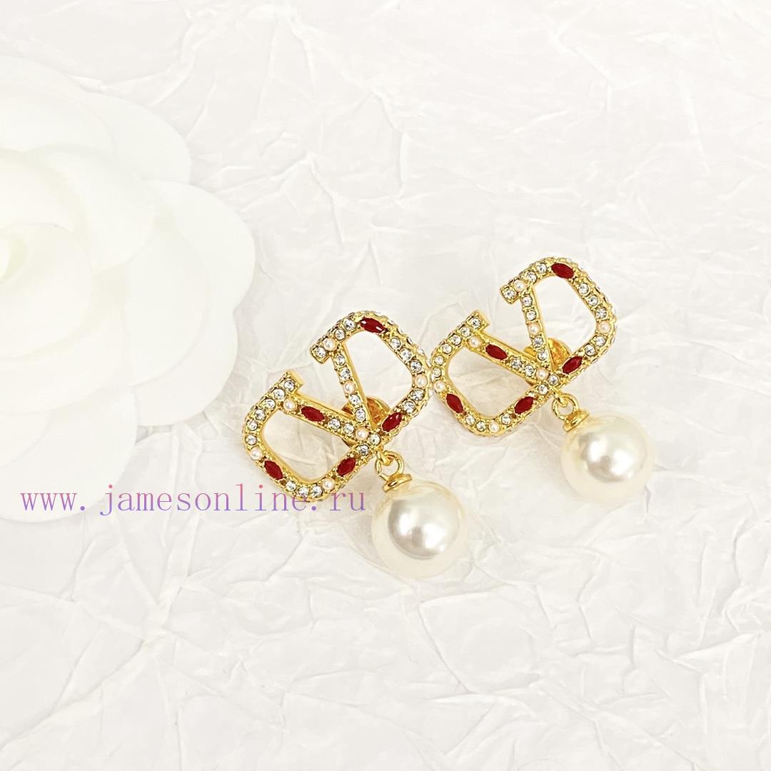Today's New Code E2703Valentino Earrings Hot Selling Item Hits New Market🤒 VAENTINO Pearl V Log gaj1a6w0 - Image 7