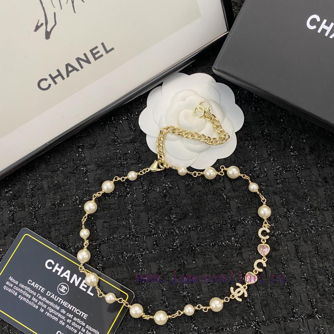 Code N537Chanel Necklace Hot Selling Item Hits New MarketCHANEL Pink Love Letter Pearl Chocker up5ytv46 - Image 4