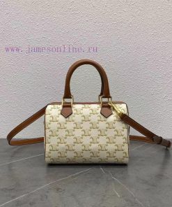 Loewe Bags CE Small Size Logo Print Cowhide Boston Bag TRIOMPHE CANVAS Logo Print Small Size Not Too Big O pei9m65v