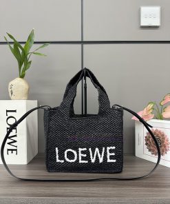 Loewe Bags . LO ℮ W ℮ New Small Coconut Fiber Font Tote Handbag Is A Rectangular Handbag Adorned With Cont wlgv385v