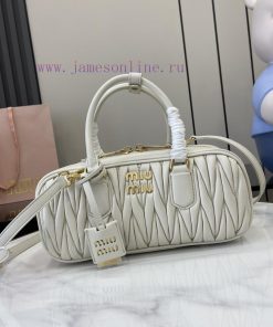 MiuMiu Bags New Arcadia Matelasse Sheep Leather Medium 27cm Bowling Handbag/Crossbody Bag - White Sheepskin hzfa6an8