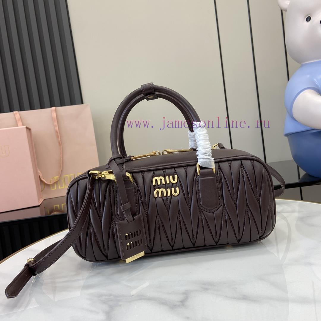 MiuMiu Bags New Arcadia Matelasse Sheep Leather Medium 27cm Bowling Handbag/Crossbody Bag~Sheehan Wood Shee y2nt3ucs
