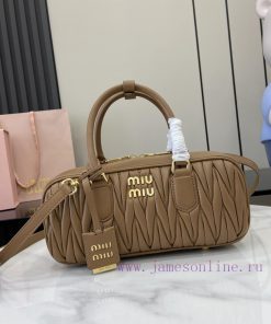 MiuMiu Bags New Arcadia Matelasse Sheep Leather Medium 27cm Bowling Handbag/Crossbody Bag - Brown Sheepskin 0wm9cb9c