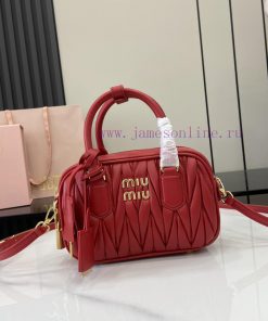 MiuMiu Bags New Arcadia Matelasse Sheep Leather Small (19cm) Bowling Handbag/Crossbody Bag - Big Red Sheeps n3zro3wt