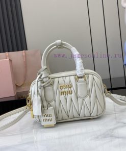 MiuMiu Bags New Arcadia Matelasse Sheep Leather Small (19cm) Bowling Handbag/Crossbody Bag - White Sheepski 2uelszgr