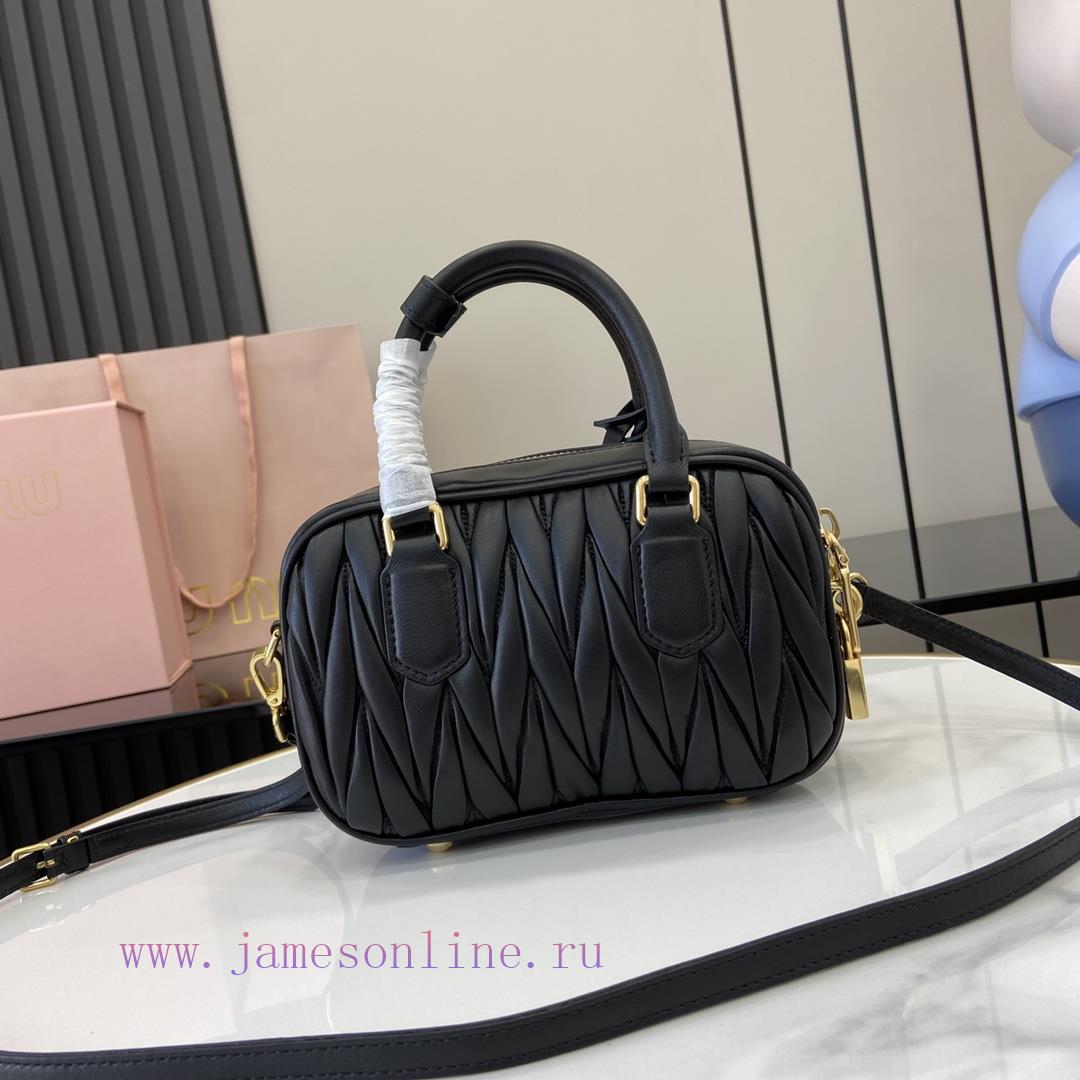 MiuMiu Bags New Arcadia Matelasse Sheep Leather Small (19cm) Bowling Handbag/Crossbody Bag~Gram SheepskinTh m27ww556 - Image 4