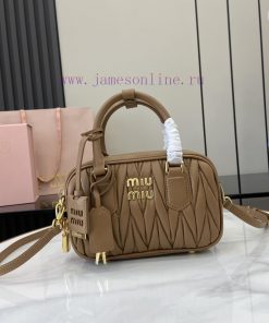 MiuMiu Bags New Arcadia Matelasse Sheep Leather Small (19cm) Bowling Handbag/Crossbody Bag - Brown Sheepski 2lryr60s