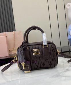 MiuMiu Bags New Arcadia Matelasse Sheep Leather Small (19cm) Bowling Handbag/Crossbody Bag - Sheehan Wood S 19ei5v3m