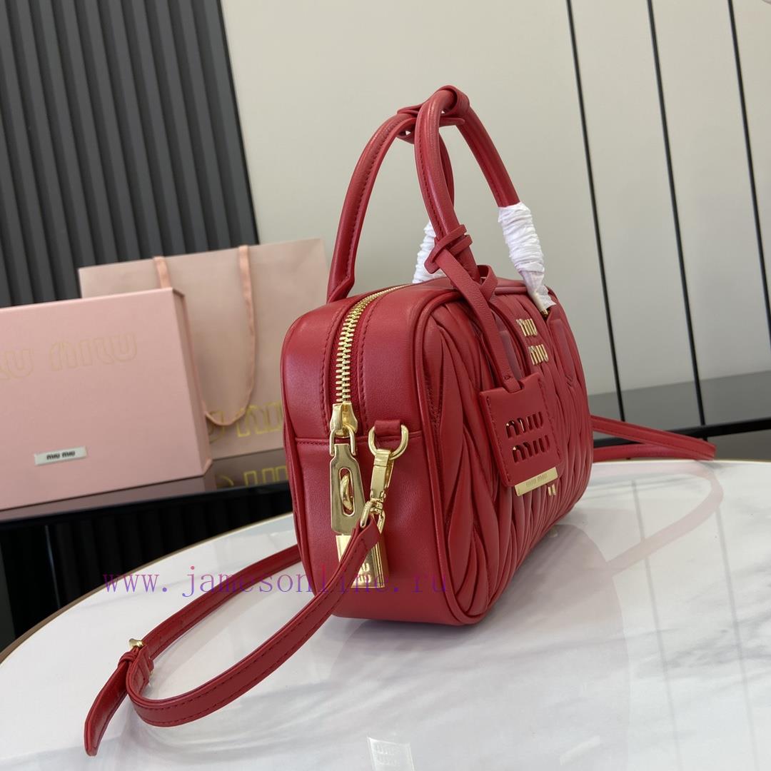 MiuMiu Bags New Arcadia Matelasse Sheep Leather Medium Bowling Handbag/Crossbody Bag - Large Red SheepskinT 5c1k1t7v - Image 3