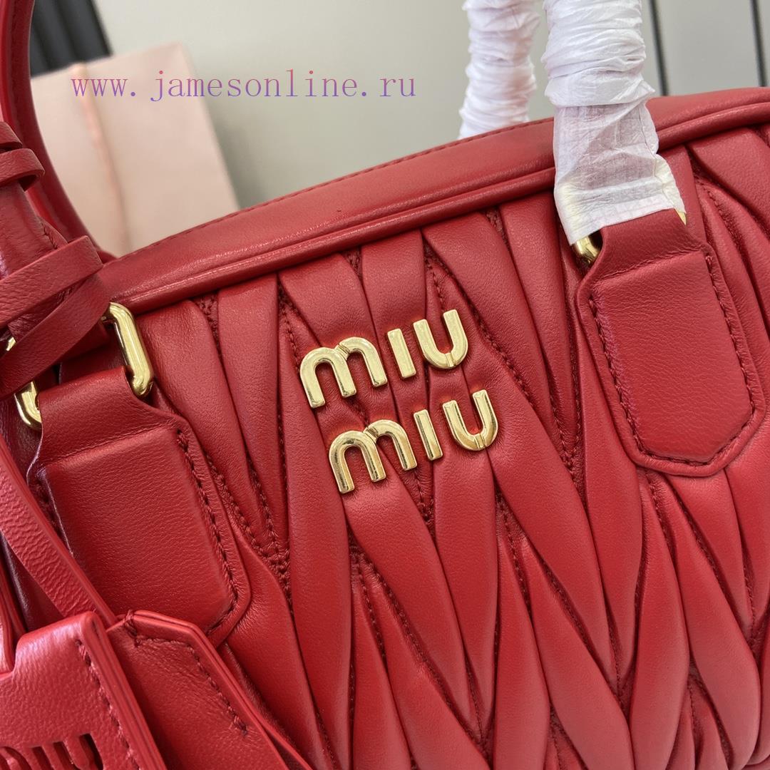MiuMiu Bags New Arcadia Matelasse Sheep Leather Medium Bowling Handbag/Crossbody Bag - Large Red SheepskinT 5c1k1t7v - Image 6