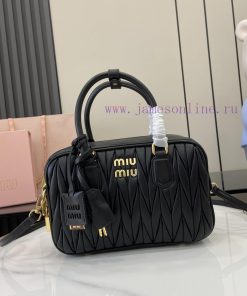 MiuMiu Bags New Arcadia Matelasse Sheep Leather Medium Bowling Handbag/Crossbody Bag - Black SheepskinThis 9rj4r60c