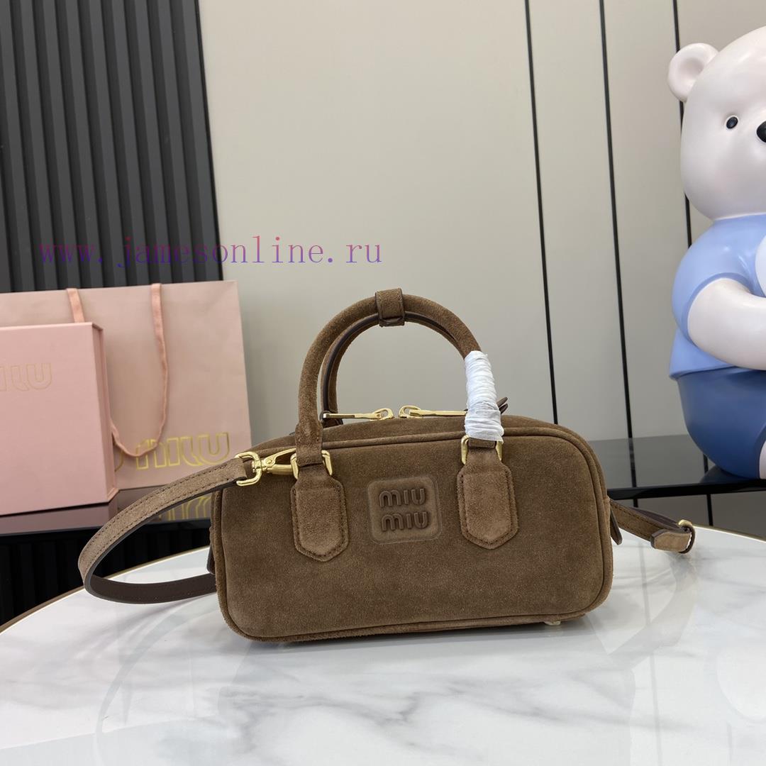 MiuMiu Bags New Arcadia Suede Cowhide Small Size (22cm) Bowling/crossbody Bag With Full Original Packaging nn86ibof