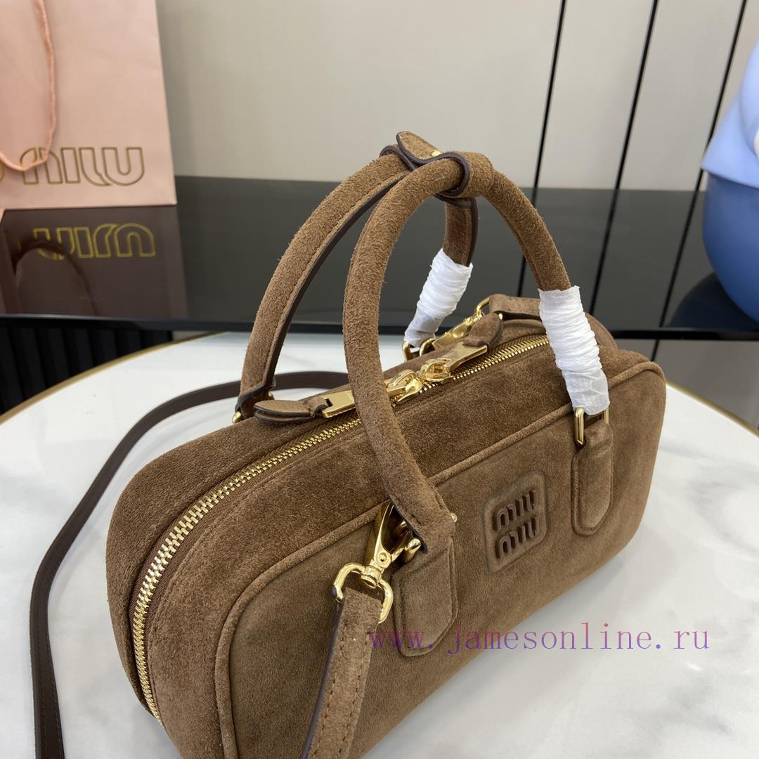 MiuMiu Bags New Arcadia Suede Cowhide Medium Size (27cm) Bowling/crossbody Bag With Full Original Packaging 475159w4 - Image 8