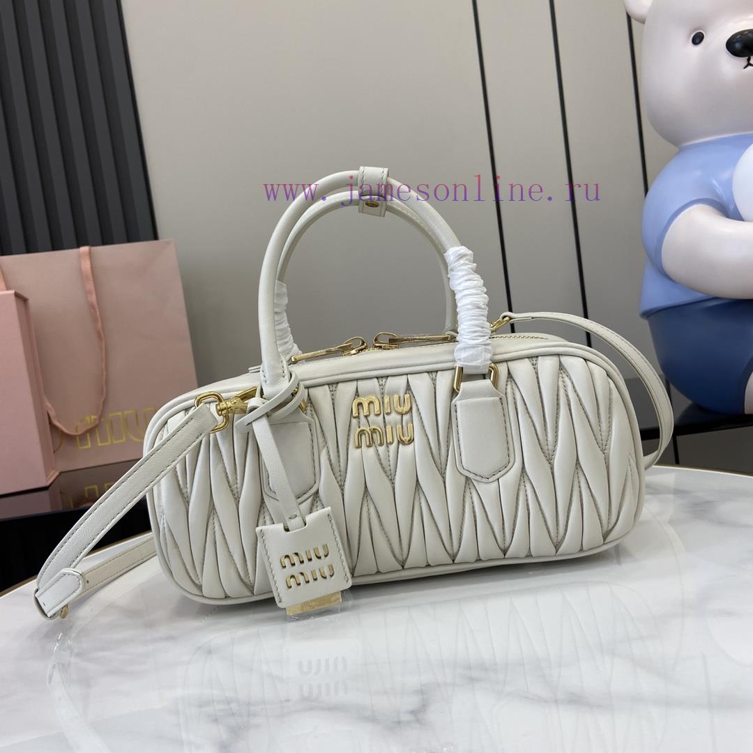 MiuMiu Bags New Arcadia Matelasse Sheep Leather Medium 27cm Bowling Handbag/Crossbody Bag - White Sheepskin p64y7msg - Image 2