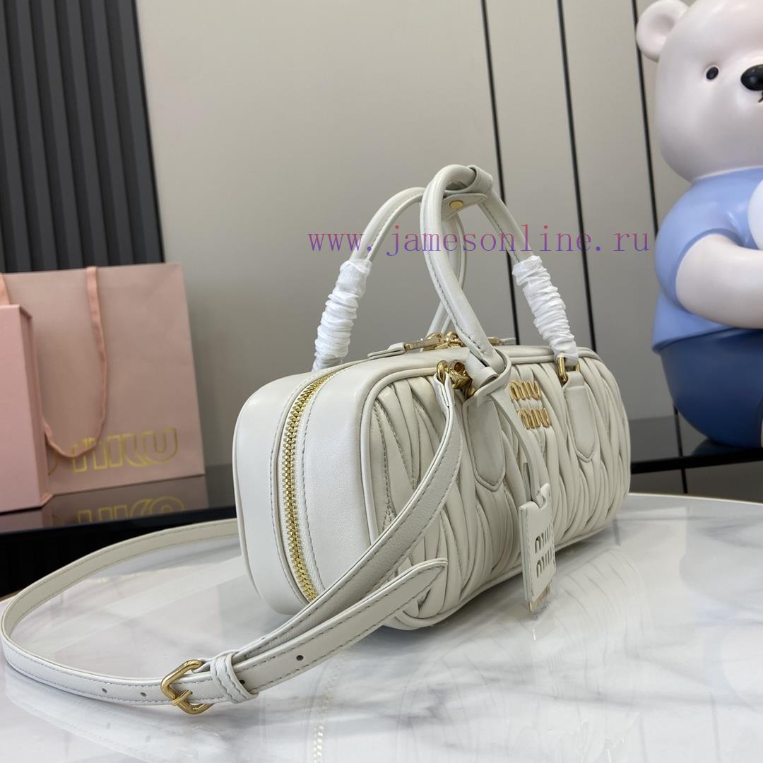 MiuMiu Bags New Arcadia Matelasse Sheep Leather Medium 27cm Bowling Handbag/Crossbody Bag - White Sheepskin p64y7msg - Image 3