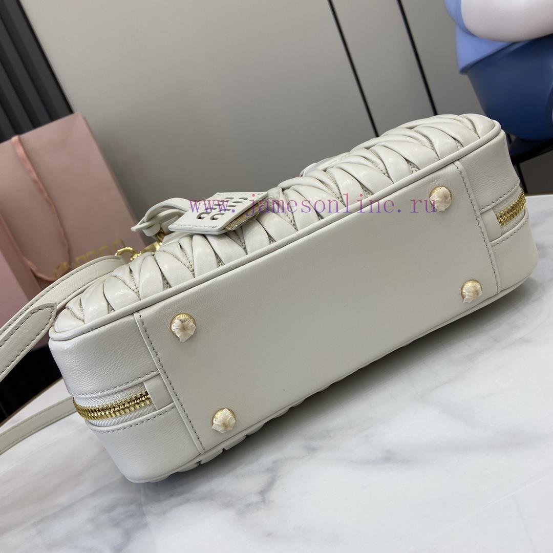 MiuMiu Bags New Arcadia Matelasse Sheep Leather Medium 27cm Bowling Handbag/Crossbody Bag - White Sheepskin p64y7msg - Image 5