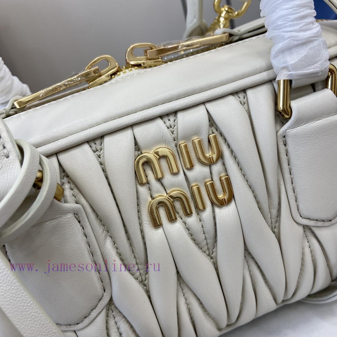 MiuMiu Bags New Arcadia Matelasse Sheep Leather Medium 27cm Bowling Handbag/Crossbody Bag - White Sheepskin p64y7msg - Image 6