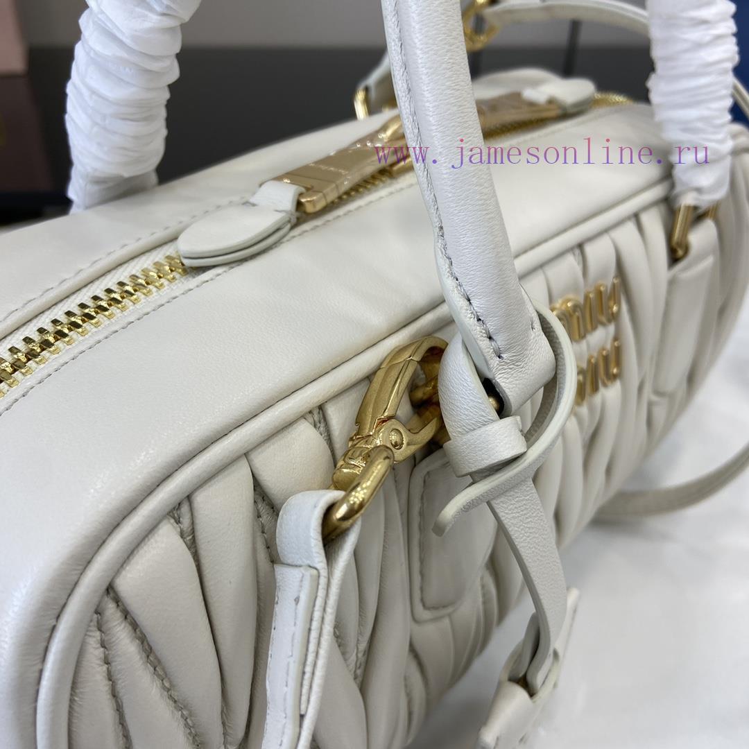 MiuMiu Bags New Arcadia Matelasse Sheep Leather Medium 27cm Bowling Handbag/Crossbody Bag - White Sheepskin p64y7msg - Image 7