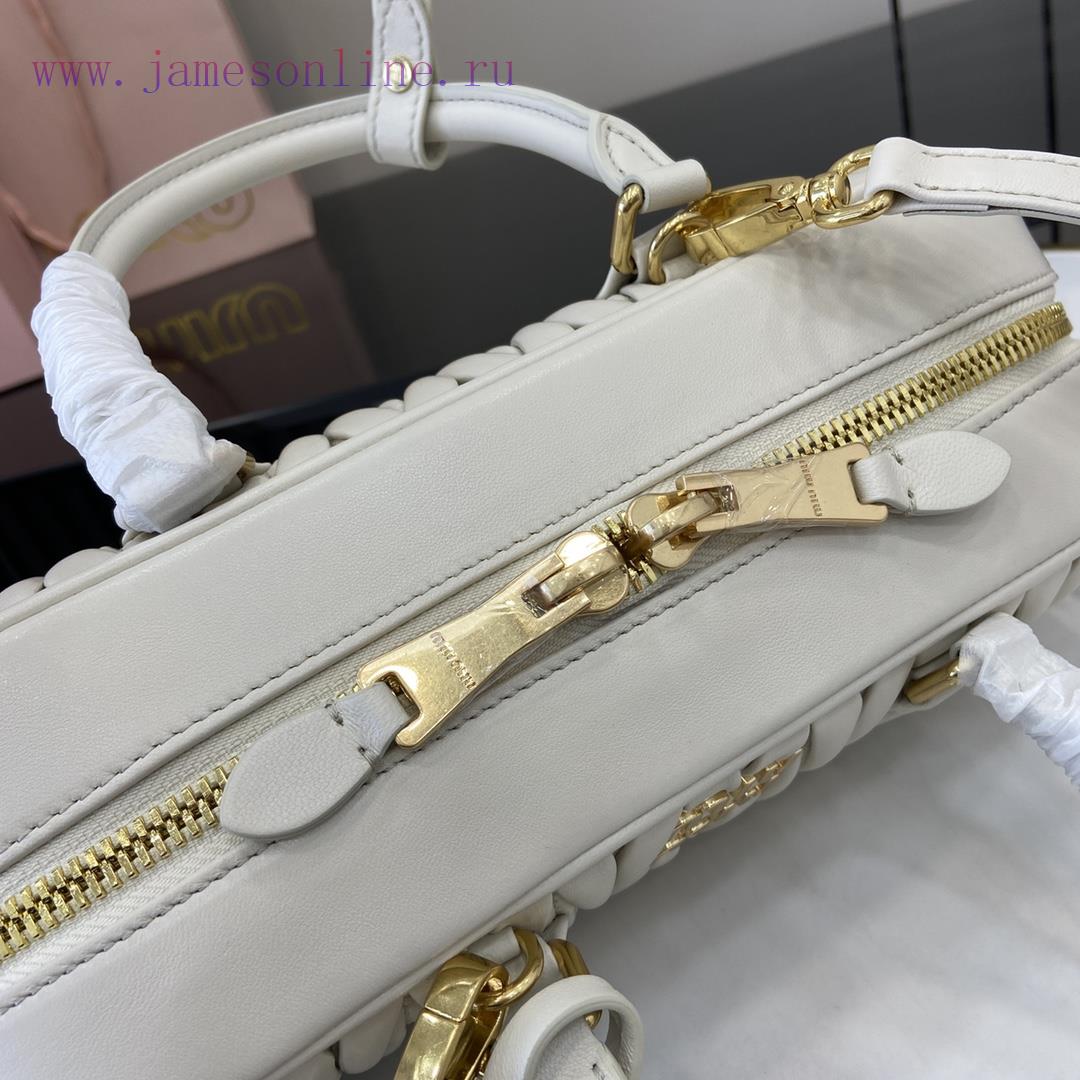 MiuMiu Bags New Arcadia Matelasse Sheep Leather Medium 27cm Bowling Handbag/Crossbody Bag - White Sheepskin p64y7msg - Image 8