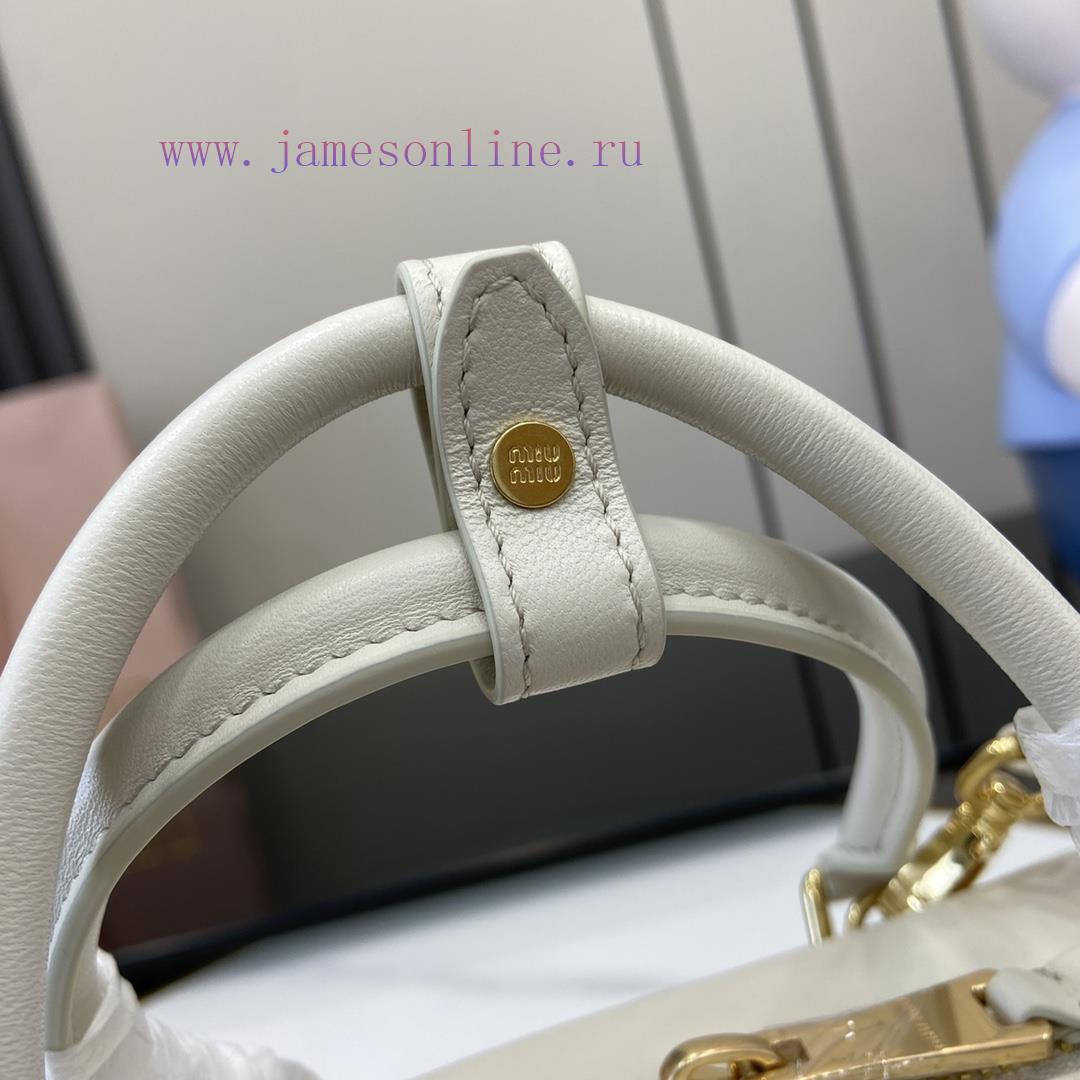 MiuMiu Bags New Arcadia Matelasse Sheep Leather Medium 27cm Bowling Handbag/Crossbody Bag - White Sheepskin p64y7msg - Image 9