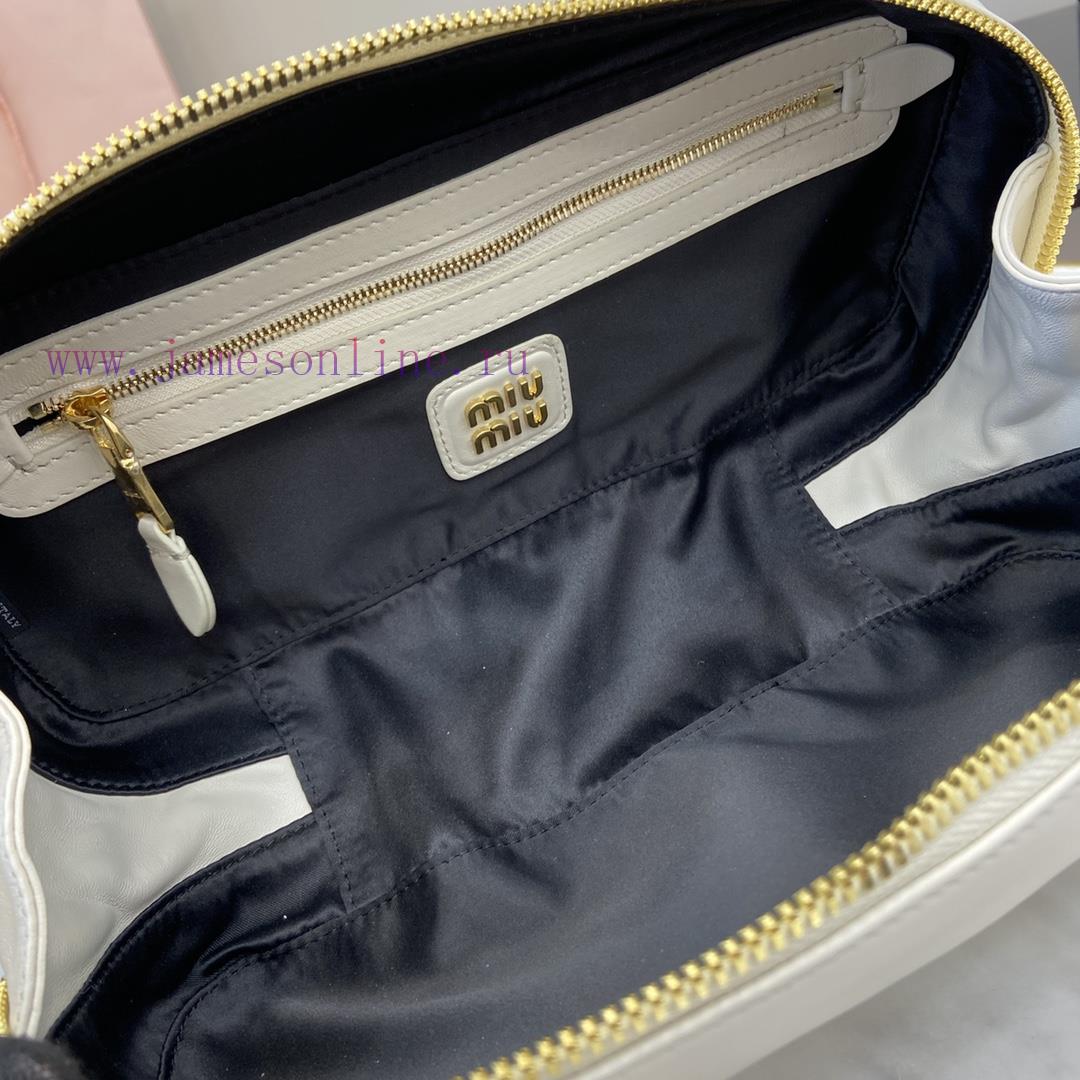 MiuMiu Bags New Arcadia Matelasse Sheep Leather Medium 27cm Bowling Handbag/Crossbody Bag - White Sheepskin p64y7msg - Image 10