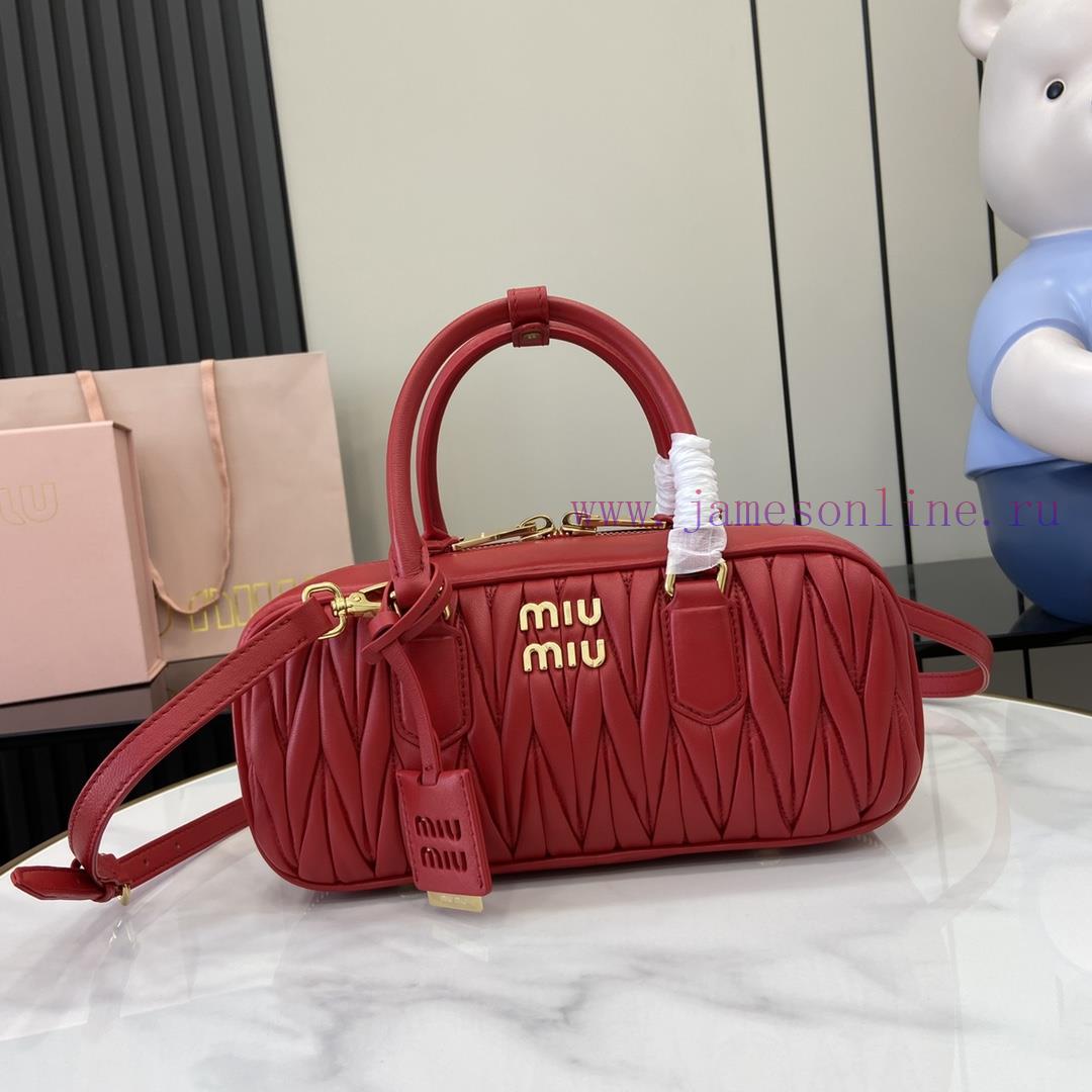 MiuMiu Bags New Arcadia Matelasse Sheep Leather Medium 27cm Bowling Handbag/Crossbody Bag - Red SheepskinTh a60lql52 - Image 2
