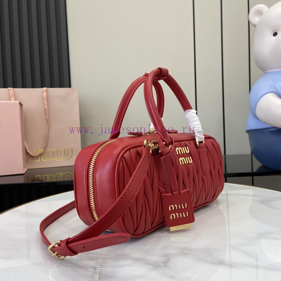 MiuMiu Bags New Arcadia Matelasse Sheep Leather Medium 27cm Bowling Handbag/Crossbody Bag - Red SheepskinTh a60lql52 - Image 3
