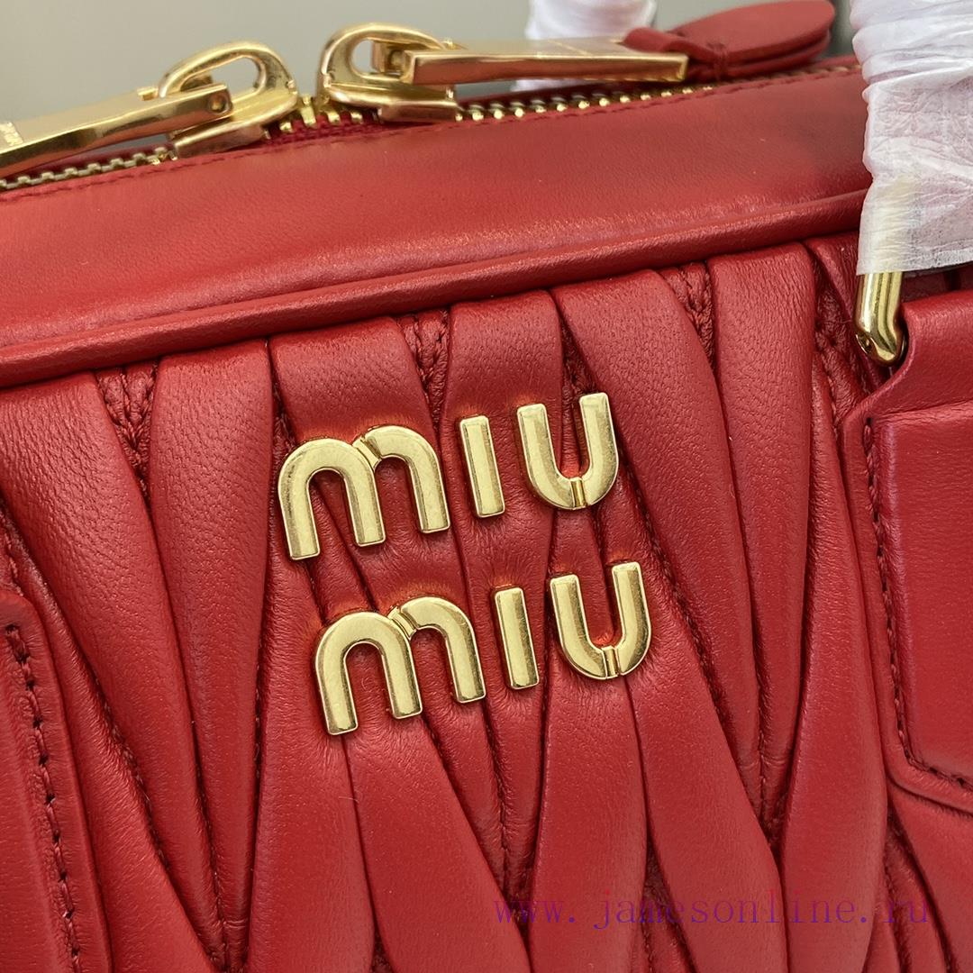 MiuMiu Bags New Arcadia Matelasse Sheep Leather Medium 27cm Bowling Handbag/Crossbody Bag - Red SheepskinTh a60lql52 - Image 6