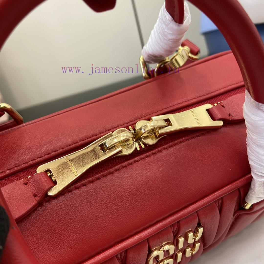 MiuMiu Bags New Arcadia Matelasse Sheep Leather Medium 27cm Bowling Handbag/Crossbody Bag - Red SheepskinTh a60lql52 - Image 7